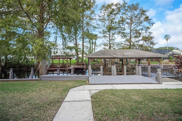 dock area with a lawn