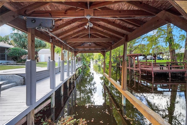 dock area with a water view