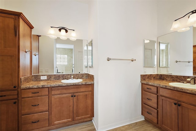 bathroom featuring vanity and wood-type flooring