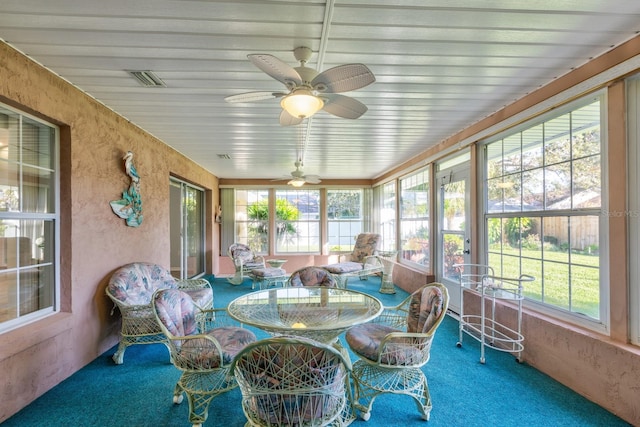 sunroom / solarium featuring a wealth of natural light and ceiling fan