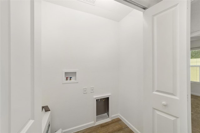 laundry area featuring hookup for an electric dryer, hardwood / wood-style floors, and hookup for a washing machine