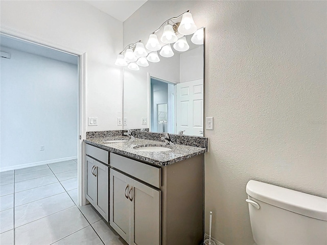 bathroom featuring tile patterned floors, vanity, and toilet