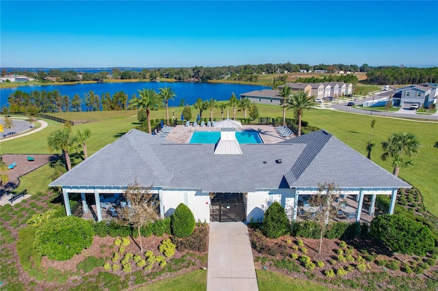 aerial view with a water view