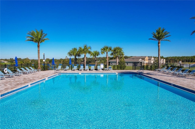 view of swimming pool with a patio