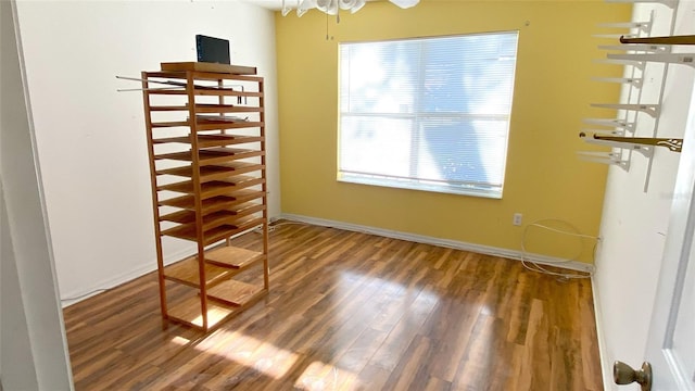 interior space featuring dark hardwood / wood-style flooring and ceiling fan