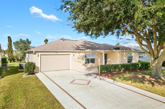 ranch-style house with a front lawn and a garage