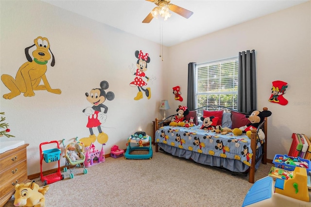 bedroom with carpet flooring and ceiling fan