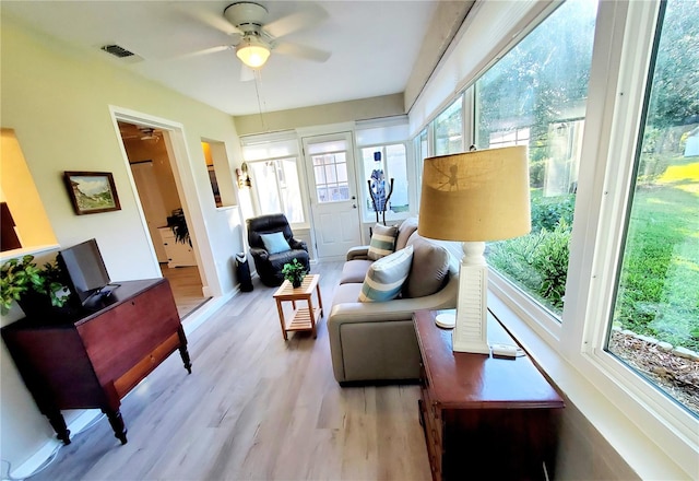 interior space featuring light hardwood / wood-style flooring, plenty of natural light, and ceiling fan