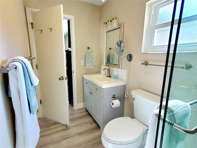 bathroom featuring hardwood / wood-style floors, vanity, and toilet