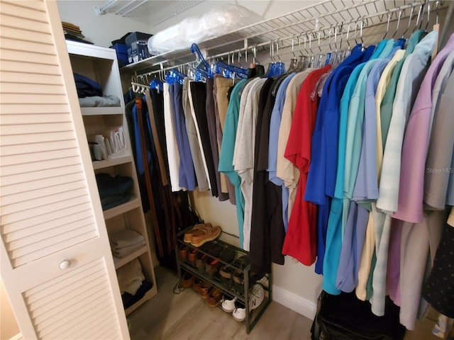 spacious closet with hardwood / wood-style flooring