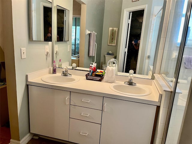 bathroom featuring vanity and walk in shower