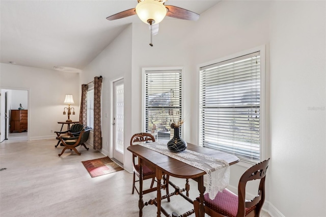 dining area with ceiling fan