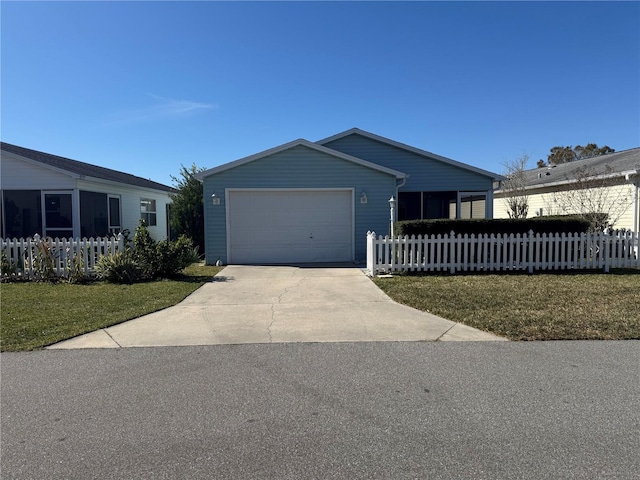 ranch-style house with a garage and a front yard