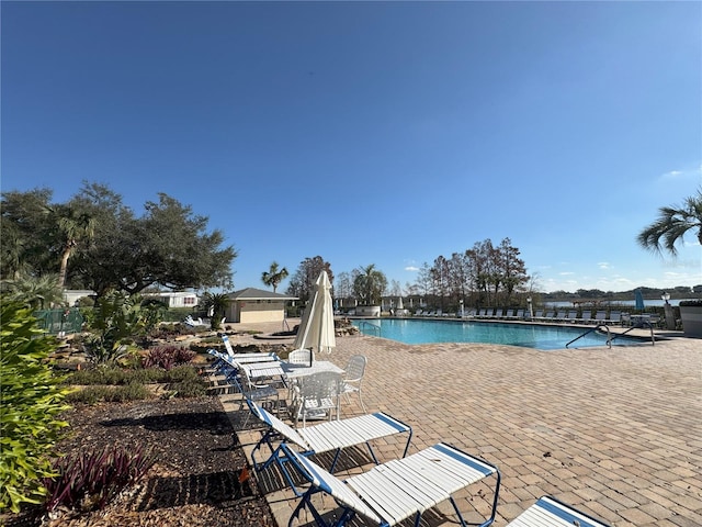 view of pool featuring a patio