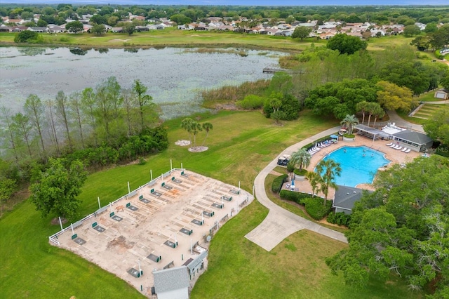 bird's eye view featuring a water view