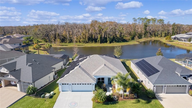 aerial view with a water view