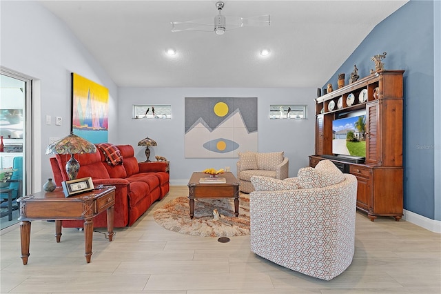 living room with vaulted ceiling