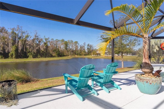 view of patio / terrace featuring a water view