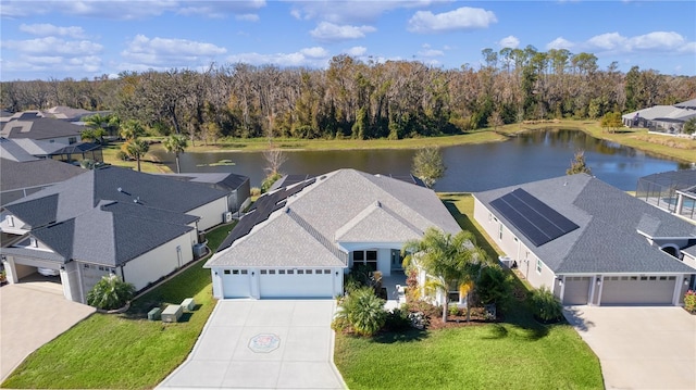 aerial view with a water view