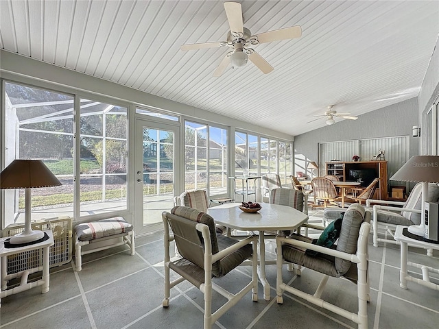 4634 Summerbridge Cir, Leesburg, FL 34748 - sunroom / solarium with ceiling fan, lofted ceiling, outdoor dining area, and french doors