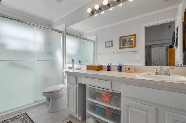4130 Capland Ave, Clermont, FL 34711 - full bathroom with crown molding, vanity, a stall shower, and toilet