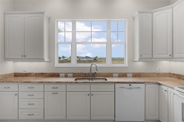 kitchen featuring dishwasher, white cabinetry, and sink