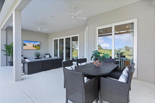 view of patio featuring outdoor lounge area and ceiling fan