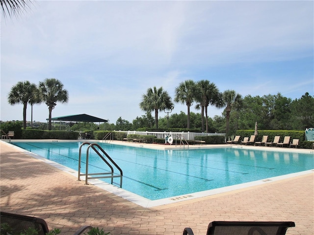 view of swimming pool with a patio area