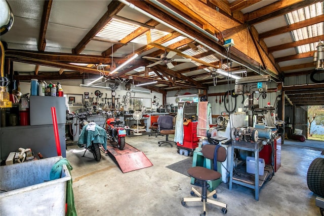 garage featuring a workshop area