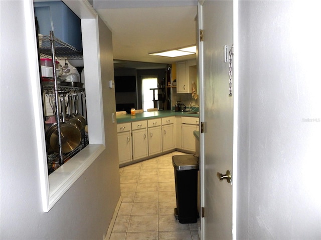 interior space featuring light tile patterned flooring