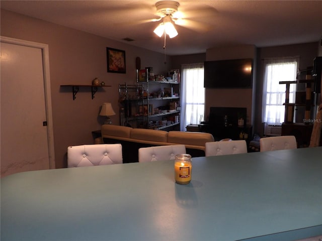 dining space featuring ceiling fan and plenty of natural light