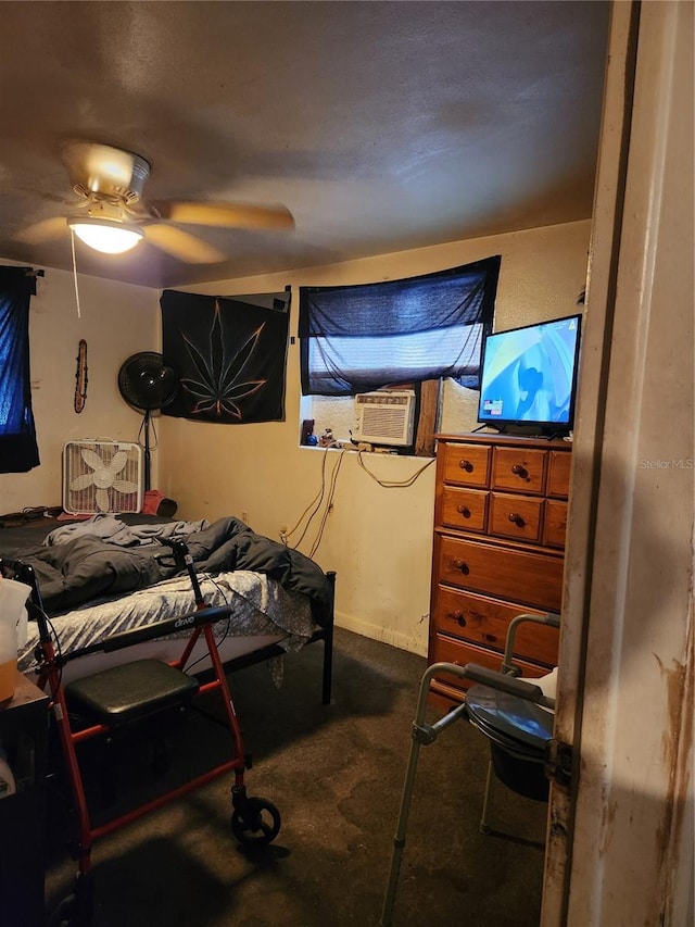 bedroom featuring ceiling fan and cooling unit