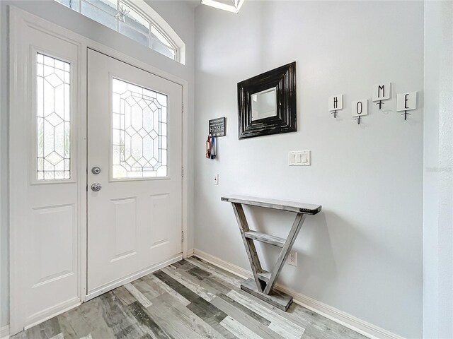 foyer entrance with light hardwood / wood-style floors