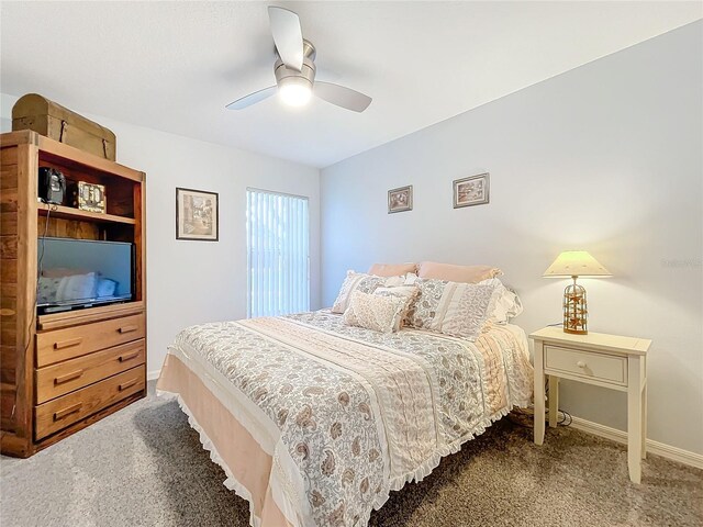 bedroom featuring carpet flooring and ceiling fan