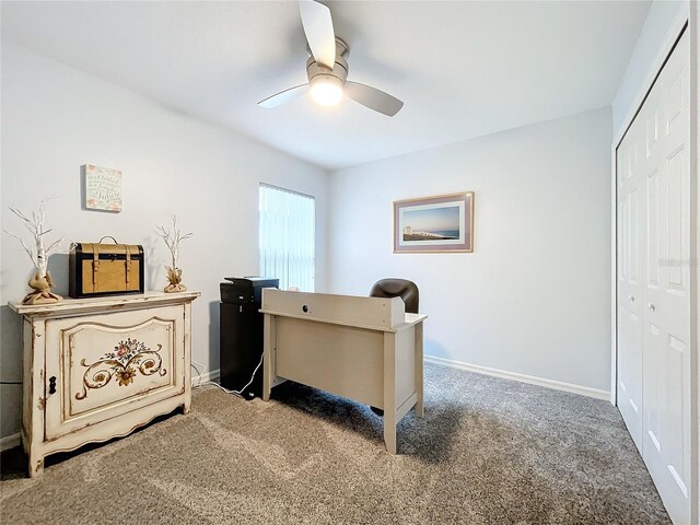 bedroom featuring ceiling fan, carpet floors, and a closet