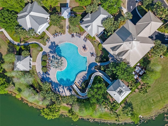 aerial view with a water view