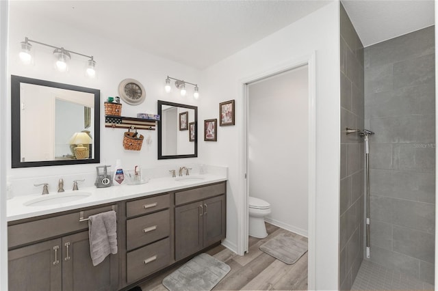 bathroom featuring vanity, wood-type flooring, and toilet