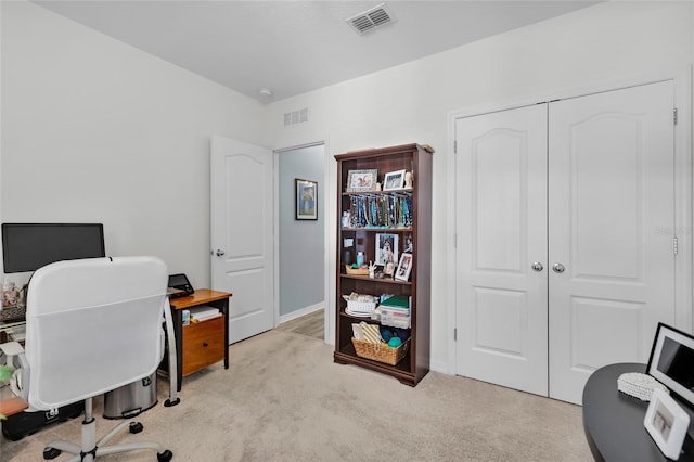 office space featuring light colored carpet