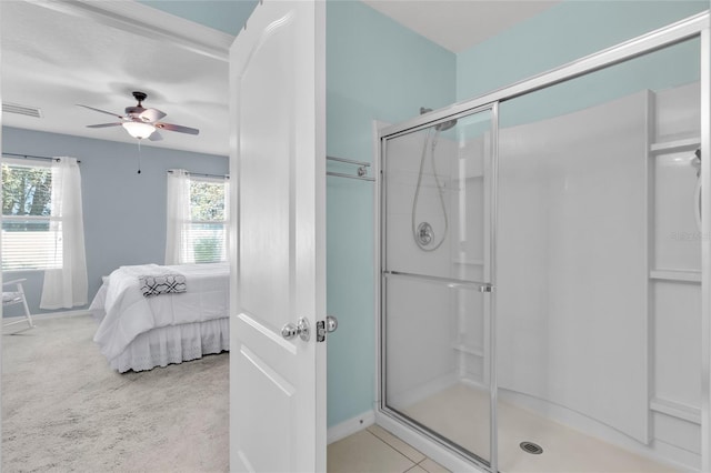 2354 Valhalla Dr, Tavares, FL 32778 - bathroom with ensuite bath, a shower stall, and ceiling fan