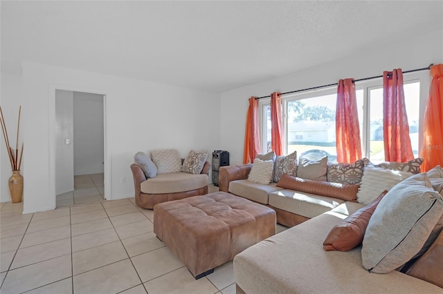 living room featuring light tile patterned floors