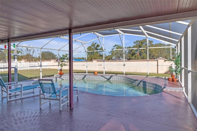 view of pool featuring a patio area and a lanai