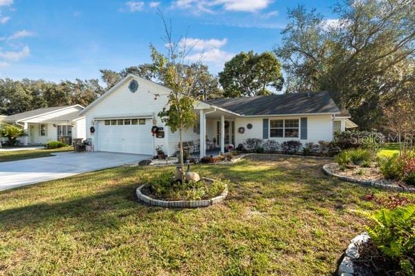 ranch-style house with a front lawn and a garage