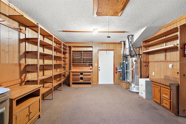 storage area featuring water heater