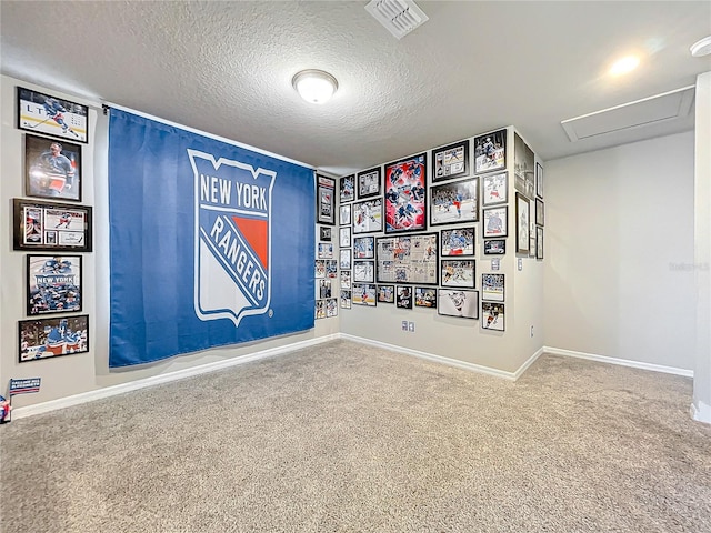 carpeted spare room featuring a textured ceiling