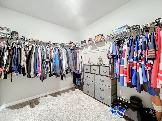 walk in closet with carpet