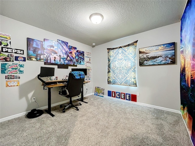 office space with carpet and a textured ceiling