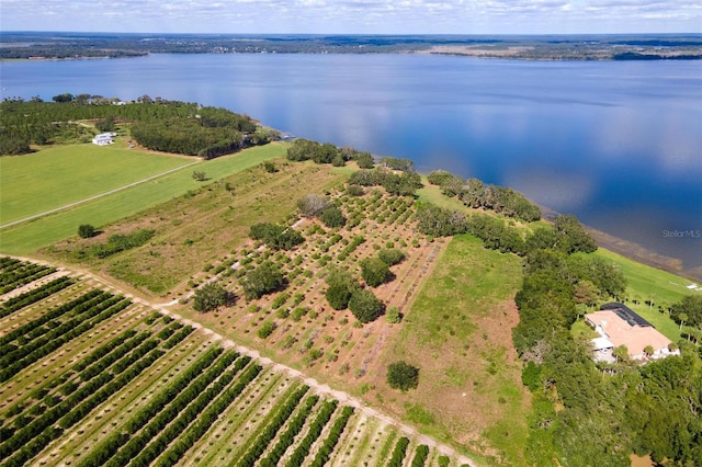 aerial view with a water view and a rural view