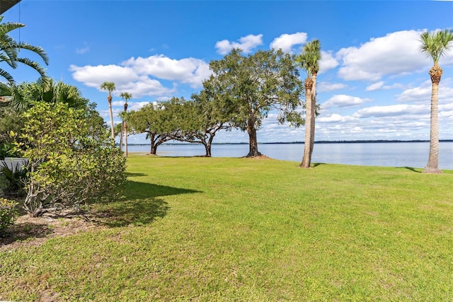 view of yard with a water view