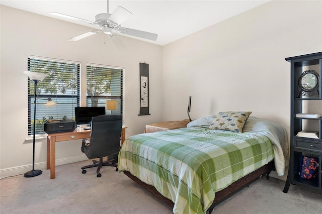 bedroom featuring carpet flooring and ceiling fan