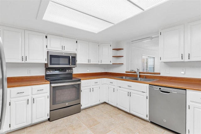 kitchen with sink, white cabinetry, and stainless steel appliances